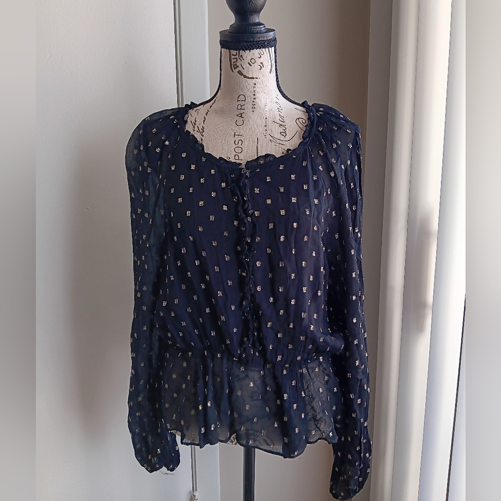 3 For $13 💛Zara Black & Gold Sheer Patterned Blouse